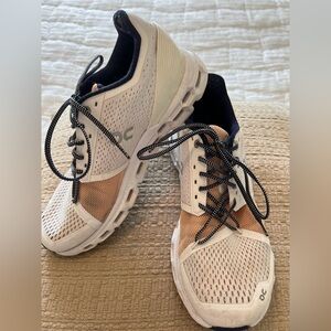 ON Running Mesh Sneakers in White and Tan